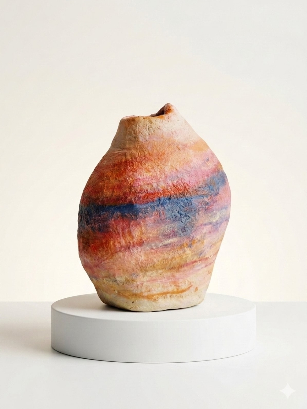 Handmade Multicolor Vase  Paper Clay- Pink, Orange & Blue Artistic Accent